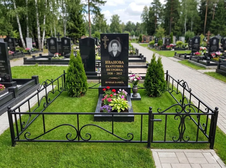 Зелёный газон на могильном участке в Пензе