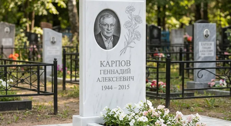 Памятник с гравировкой гвоздик — выполненная работа «Карпов» в Пензе