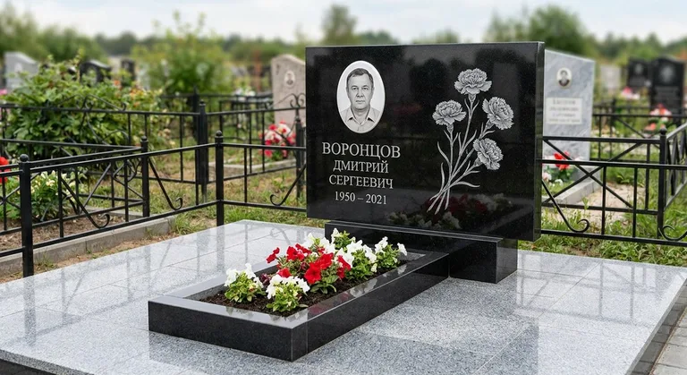 Памятник с гравировкой гвоздик — выполненная работа «Воронцов» в Пензе