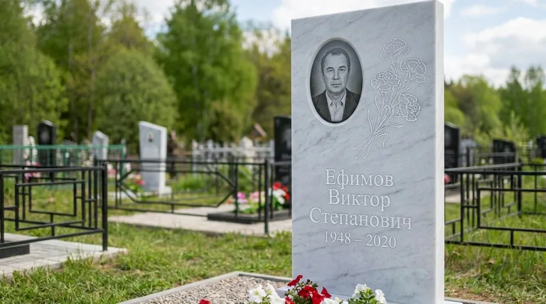Памятник с гравировкой гвоздик — выполненная работа «Ефимов» в Пензе