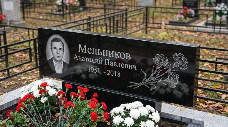 Памятник с гравировкой гвоздик — выполненная работа «Мельников» в Пензе