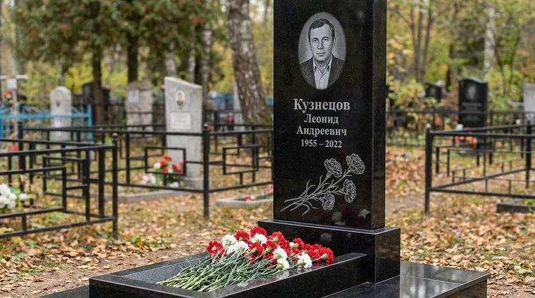 Памятник с гравировкой гвоздик — выполненная работа «Кузнецов» в Пензе