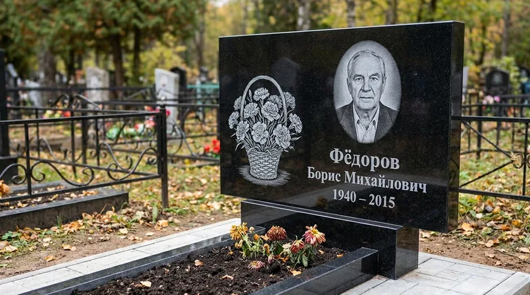 Памятник с гравировкой гвоздик — выполненная работа «Фёдоров» в Пензе