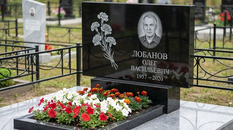 Памятник с гравировкой гвоздик — выполненная работа «Лобанов» в Пензе