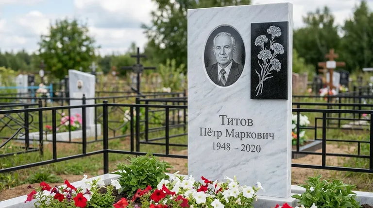 Памятник с гравировкой гвоздик — выполненная работа «Титов» в Пензе