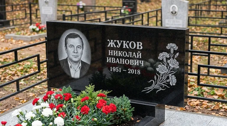 Памятник с гравировкой гвоздик — выполненная работа «Жуков» в Пензе