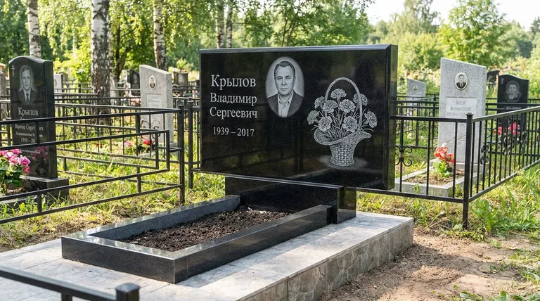 Памятник с гравировкой гвоздик — выполненная работа «Крылов» в Пензе