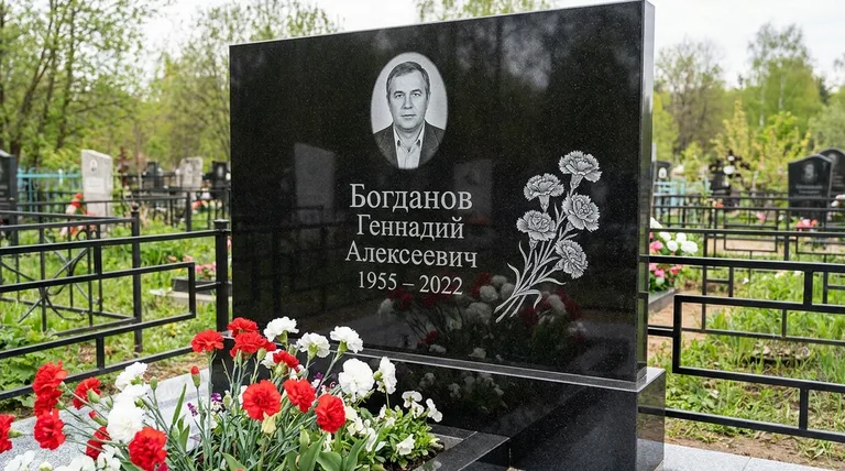 Памятник с гравировкой гвоздик — выполненная работа «Богданов» в Пензе