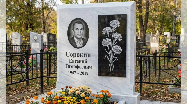 Памятник с гравировкой гвоздик — выполненная работа «Сорокин» в Пензе