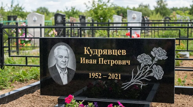 Памятник с гравировкой гвоздик — выполненная работа «Кудрявцев» в Пензе