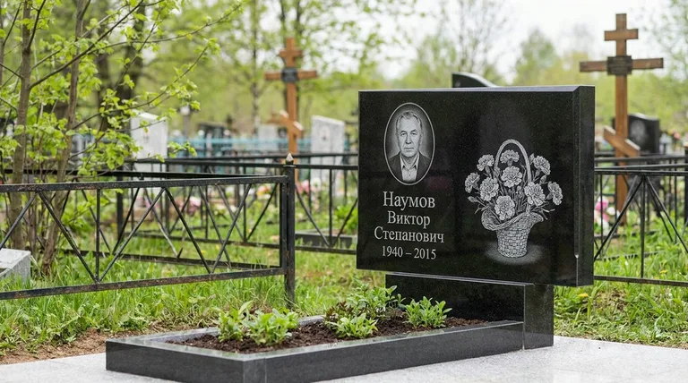 Памятник с гравировкой гвоздик — выполненная работа «Наумов» в Пензе