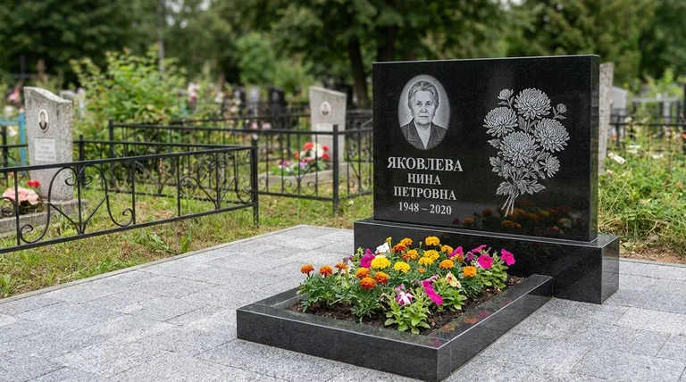 Памятник с гравировкой хризантем — выполненная работа «Соколов» в Пензе