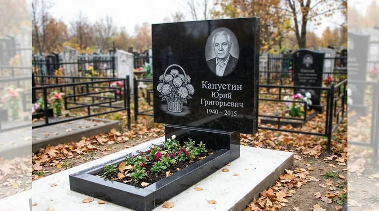 Памятник с гравировкой хризантем — выполненная работа «Капустин» в Пензе