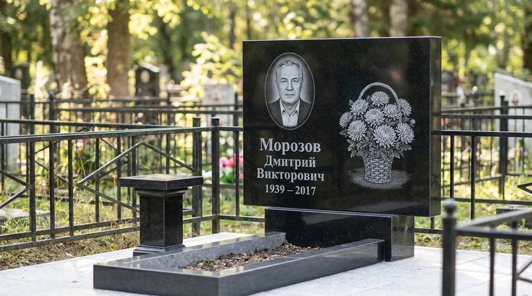 Памятник с гравировкой хризантем — выполненная работа «Морозов» в Пензе