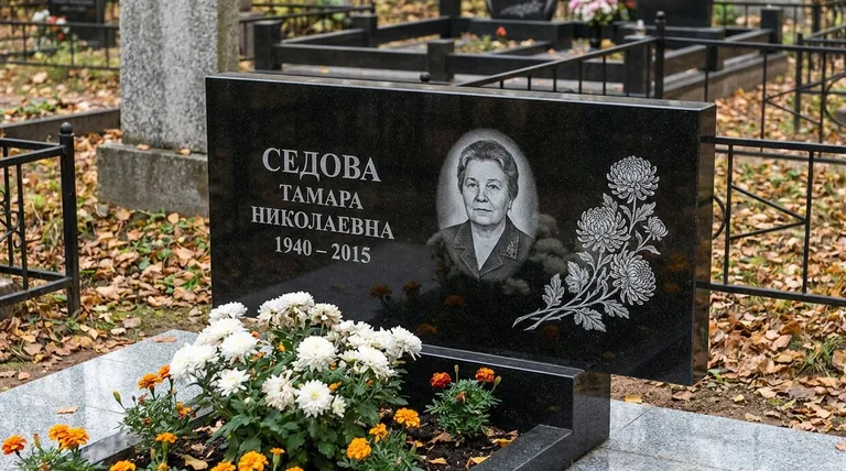 Памятник с гравировкой хризантем — выполненная работа «Седова» в Пензе