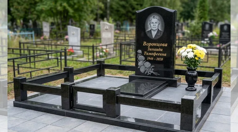 Памятник с гравировкой хризантем — выполненная работа «Воронцова» в Пензе