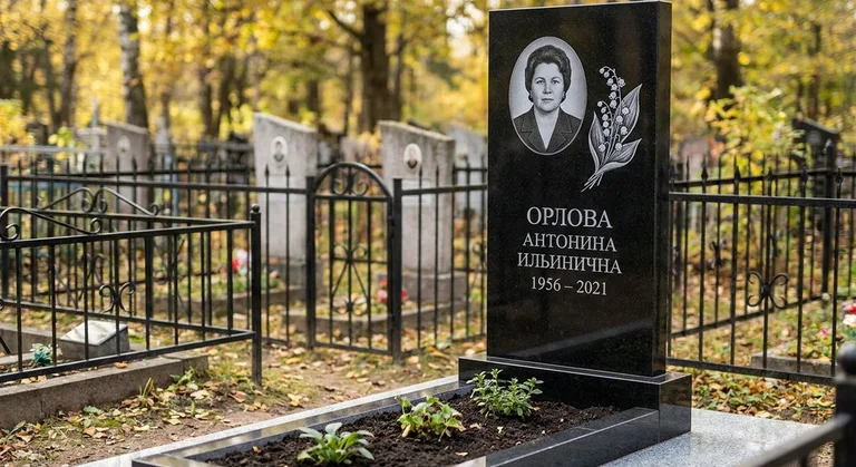 Памятник с гравировкой ландышей — выполненная работа «Орлова» в Пензе