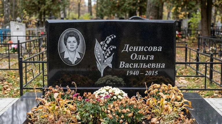 Памятник с гравировкой ландышей — выполненная работа «Денисова» в Пензе