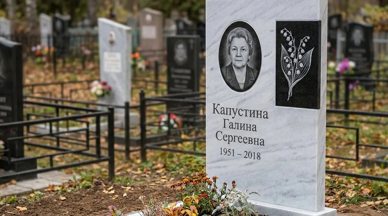 Памятник с гравировкой ландышей — выполненная работа «Капустина» в Пензе