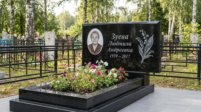 Памятник с гравировкой ландышей — выполненная работа «Зуева» в Пензе