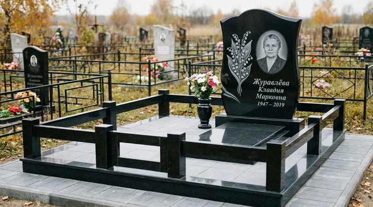 Памятник с гравировкой ландышей — выполненная работа «Журавлёва» в Пензе