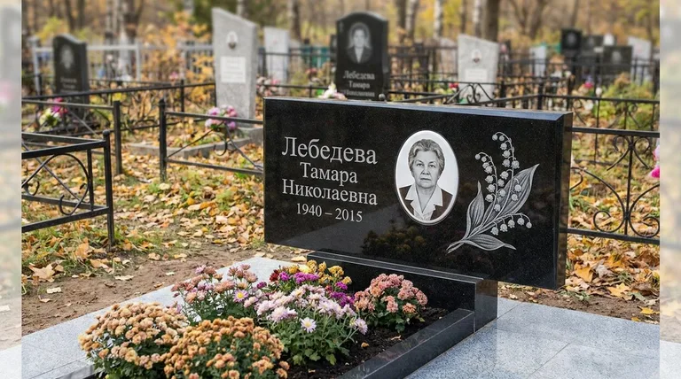 Памятник с гравировкой ландышей — выполненная работа «Лебедева» в Пензе