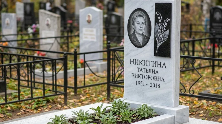 Памятник с гравировкой ландышей — выполненная работа «Никитина» в Пензе