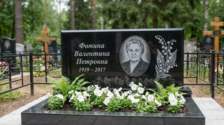 Памятник с гравировкой ландышей — выполненная работа «Фомина» в Пензе