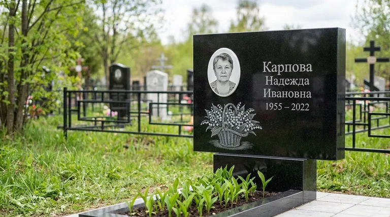 Памятник с гравировкой ландышей — выполненная работа «Карпова» в Пензе