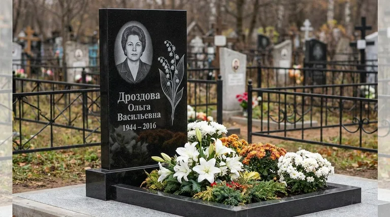 Памятник с гравировкой ландышей — выполненная работа «Дроздова» в Пензе
