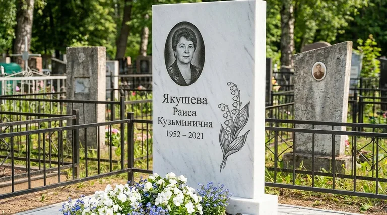 Памятник с гравировкой ландышей — выполненная работа «Якушева» в Пензе
