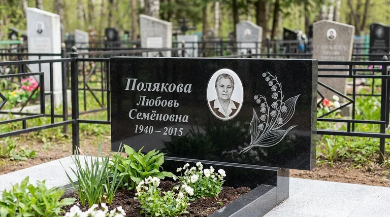 Памятник с гравировкой ландышей — выполненная работа «Полякова» в Пензе