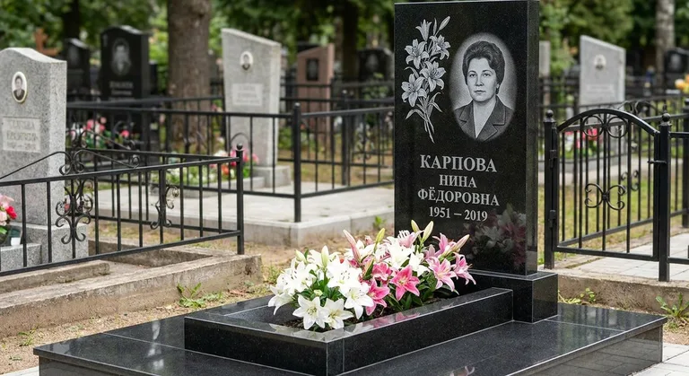 Памятник с гравировкой лилий — выполненная работа «Карпова» в Пензе