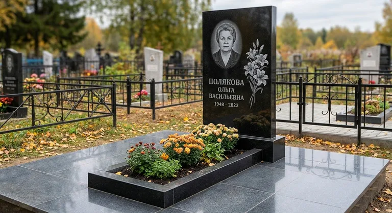 Памятник с гравировкой лилий — выполненная работа «Полякова» в Пензе