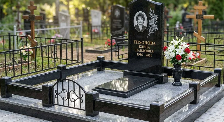 Памятник с гравировкой лилий — выполненная работа «Тихонова» в Пензе