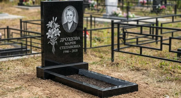 Памятник с гравировкой лилий — выполненная работа «Дроздова» в Пензе
