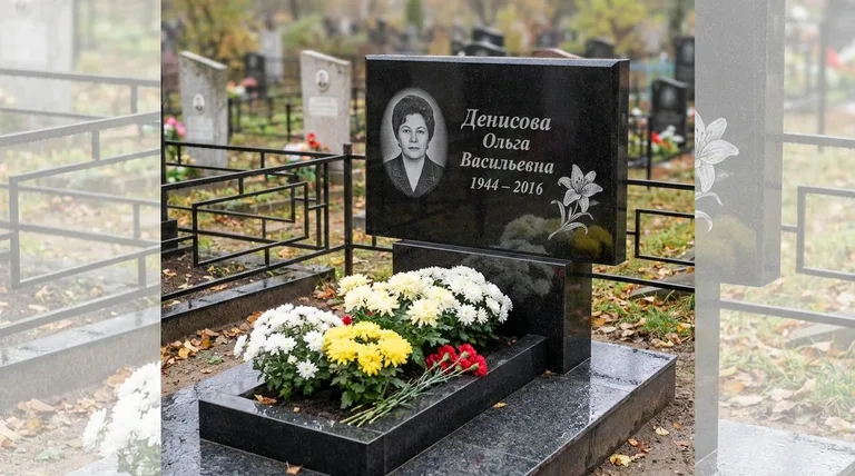 Памятник с гравировкой лилий — выполненная работа «Денисова» в Пензе