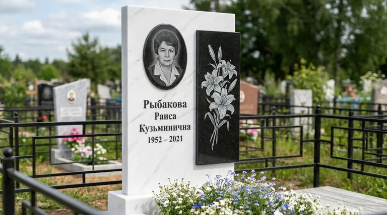 Памятник с гравировкой лилий — выполненная работа «Рыбакова» в Пензе