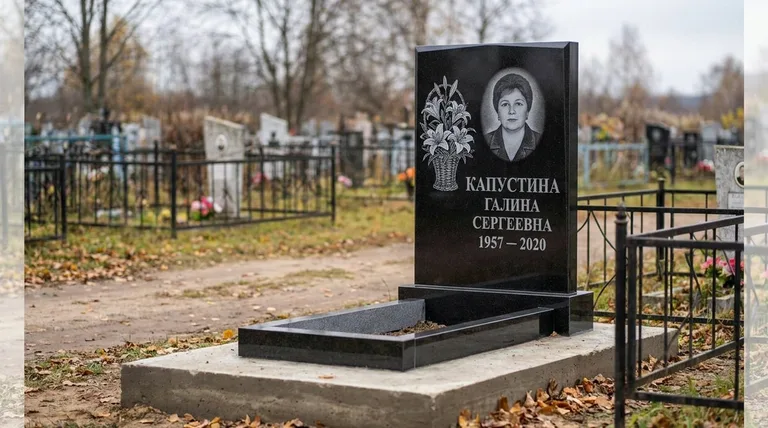 Памятник с гравировкой лилий — выполненная работа «Капустина» в Пензе
