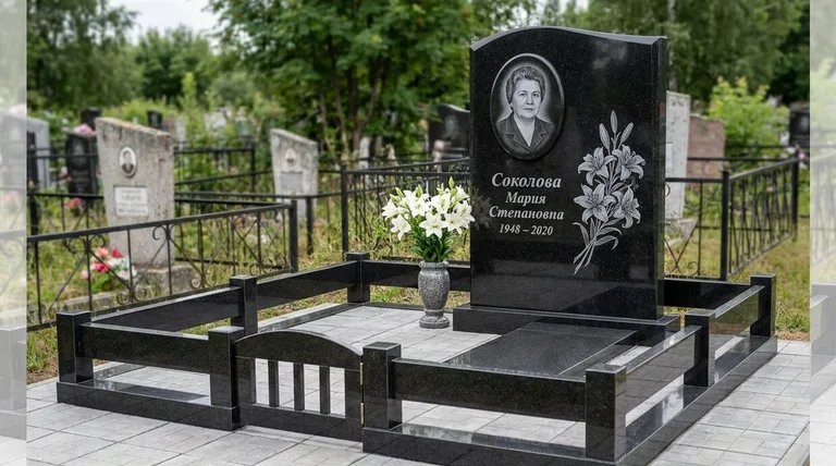 Памятник с гравировкой лилий — выполненная работа «Соколова» в Пензе