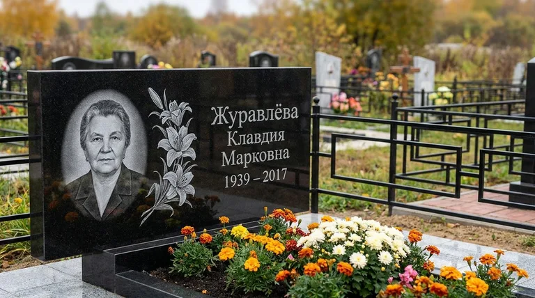 Памятник с гравировкой лилий — выполненная работа «Журавлёва» в Пензе