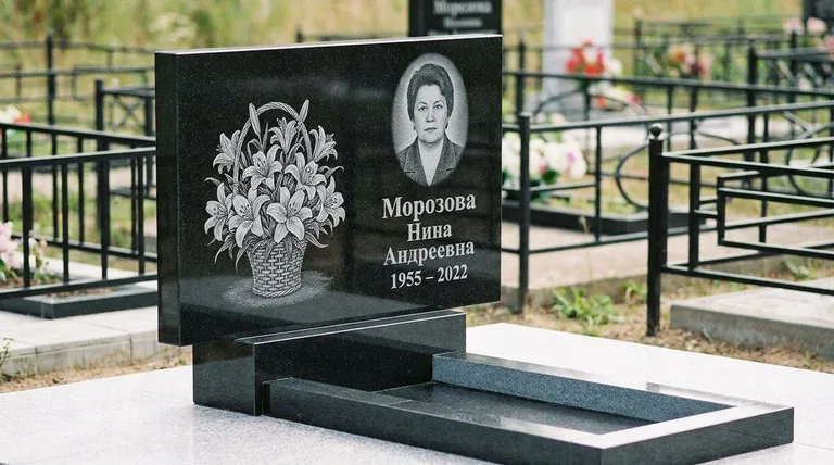 Памятник с гравировкой лилий — выполненная работа «Морозова» в Пензе