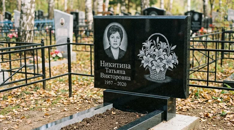 Памятник с гравировкой лилий — выполненная работа «Никитина» в Пензе