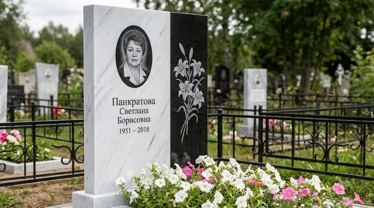 Памятник с гравировкой лилий — выполненная работа «Панкратова» в Пензе