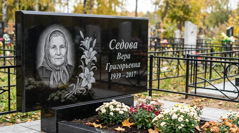 Памятник с гравировкой лилий — выполненная работа «Седова» в Пензе