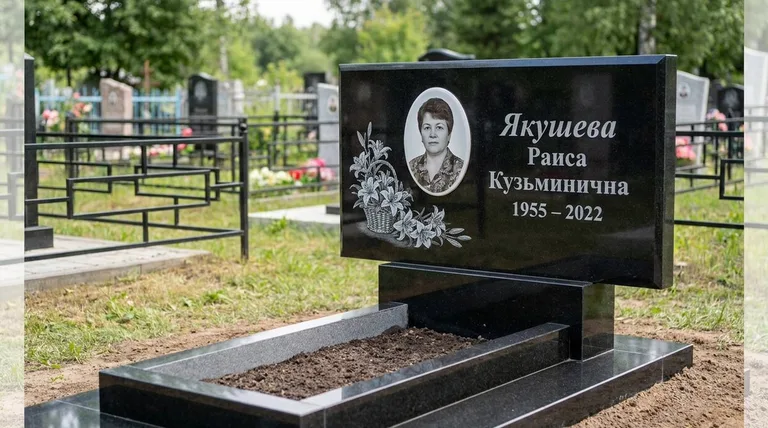 Памятник с гравировкой лилий — выполненная работа «Якушева» в Пензе
