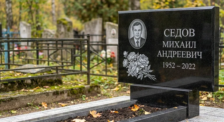 Гравировка пионов на памятник в Пензе — пример работы на граните