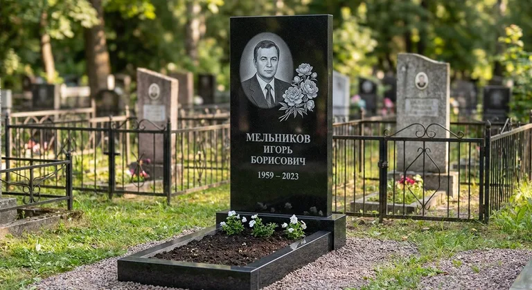 Памятник с гравировкой пионов — выполненная работа «Мельников» в Пензе