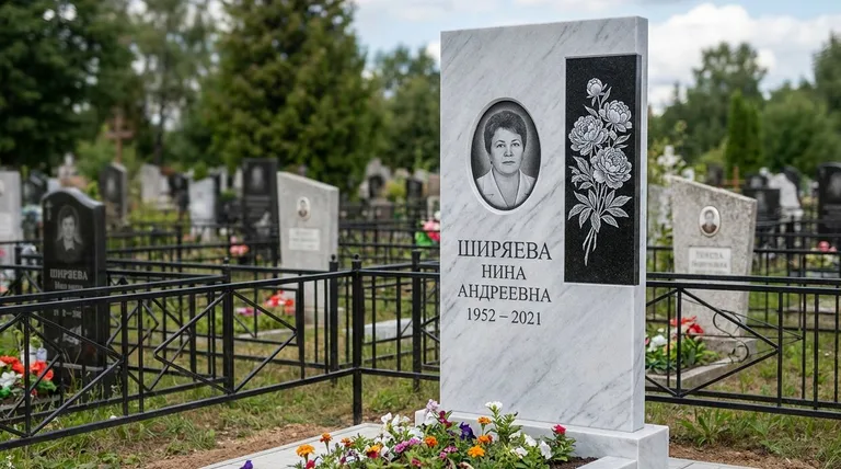 Памятник с гравировкой пионов — выполненная работа «Ширяева» в Пензе