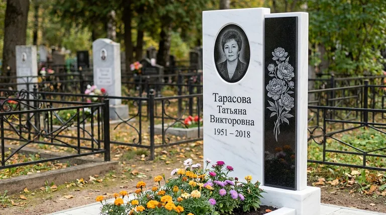 Памятник с гравировкой пионов — выполненная работа «Тарасова» в Пензе